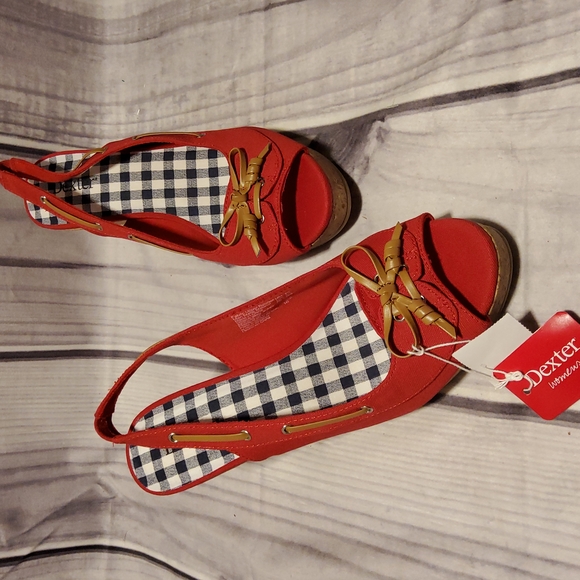 Dexter peep toe red Wedges 8.5 - Picture 1 of 8